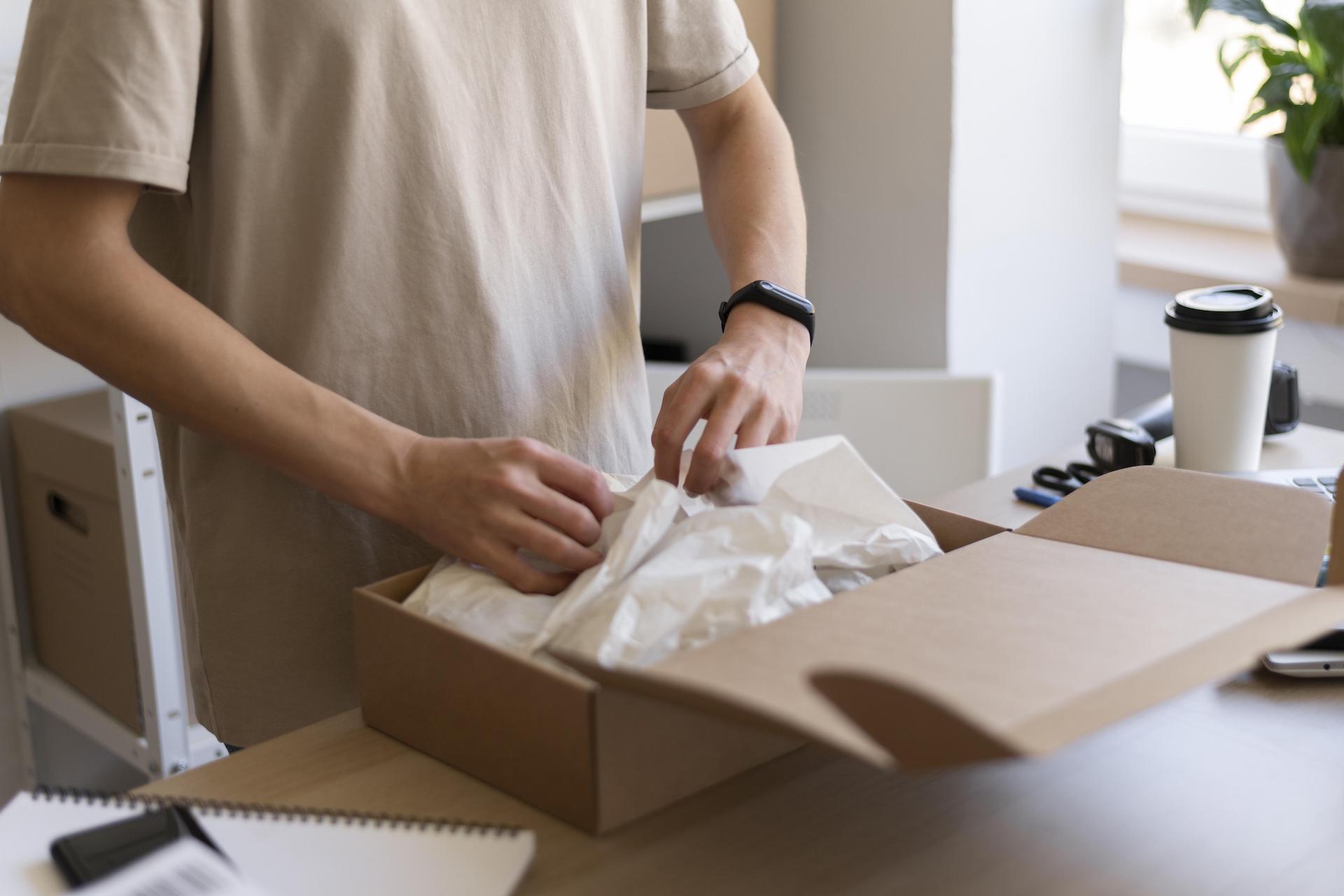 close-up-hands-packing-item